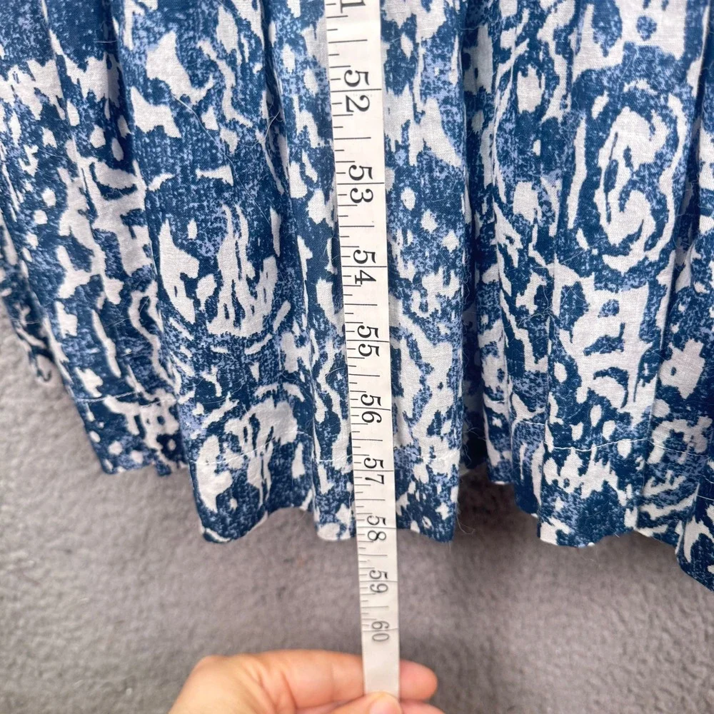 Abercrombie Dress Womens L Blue White Batik Tiered Maxi Tie Strap Boho Beach